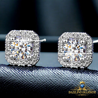 Round Brilliant Cut Moissanite Square Halo Stud Earrings - Premium Jewelry from Dazzling Delights - Just $65.62! Shop now at Dazzling Delights