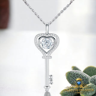 Moissanite Key Heart Pendant Necklace - Premium Jewelry from Dazzling Delights - Just $65.62! Shop now at Dazzling Delights
