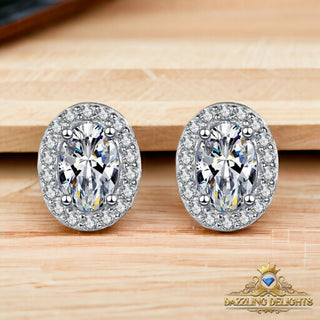 Oval Cut Moissanite Halo Stud Earrings - Premium Jewelry from Dazzling Delights - Just $78.75! Shop now at Dazzling Delights