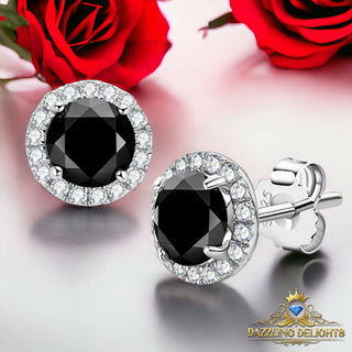 Round Brilliant Cut Black Moissanite Halo Stud Earrings - Premium Jewelry from Dazzling Delights - Just $78.75! Shop now at Dazzling Delights