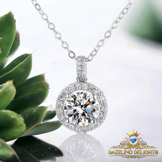 Moissanite Halo Pendant Necklace - Premium Jewelry from Dazzling Delights - Just $94.50! Shop now at Dazzling Delights
