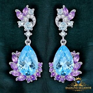 Pear Cut Blue Topaz and Amethyst Drop Earrings - Premium Jewelry from Dazzling Delights - Just $97.50! Shop now at Dazzling Delights