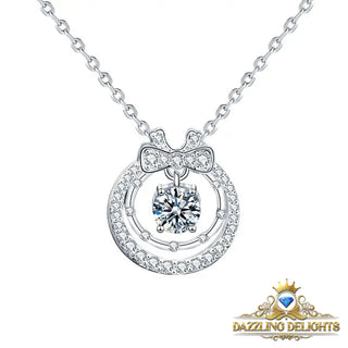 Ornate Moissanite Double Circle Bowknot Pendant Necklace - Premium Jewelry from Dazzling Delights - Just $65.62! Shop now at Dazzling Delights