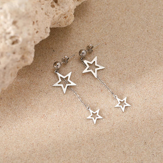 Titanium Double Star Tassle Earrings - Premium Jewelry from Dazzling Delights - Just $16.88! Shop now at Dazzling Delights