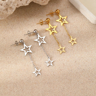 Titanium Double Star Tassle Earrings - Premium Jewelry from Dazzling Delights - Just $16.88! Shop now at Dazzling Delights