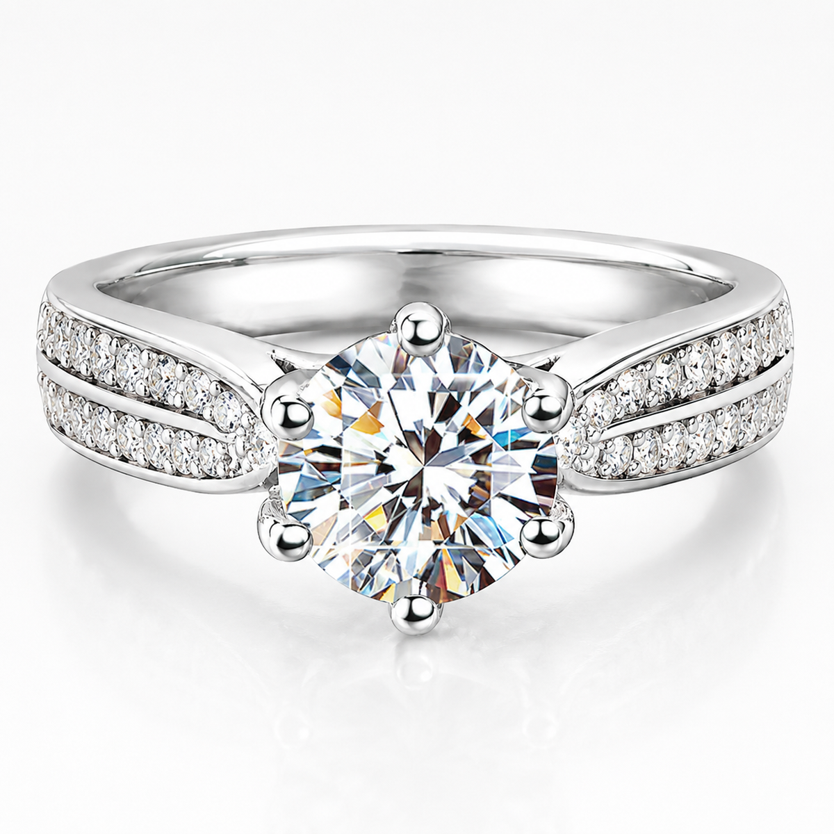 Round Brilliant Moissanite Double-Row Pavé Engagement Ring