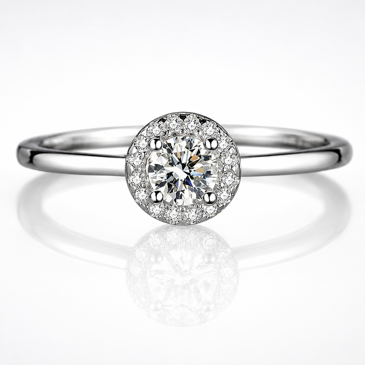 Petite Round Brilliant Cut Moissanite Halo Ring