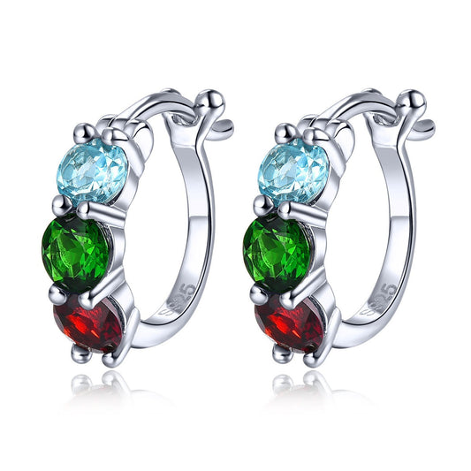 Tri-Stone Round Cut Natural Gemstone Earrings - Your Choice of Gemstones - Premium Jewelry from Dazzling Delights - Just $92.95! Shop now at Dazzling Delights