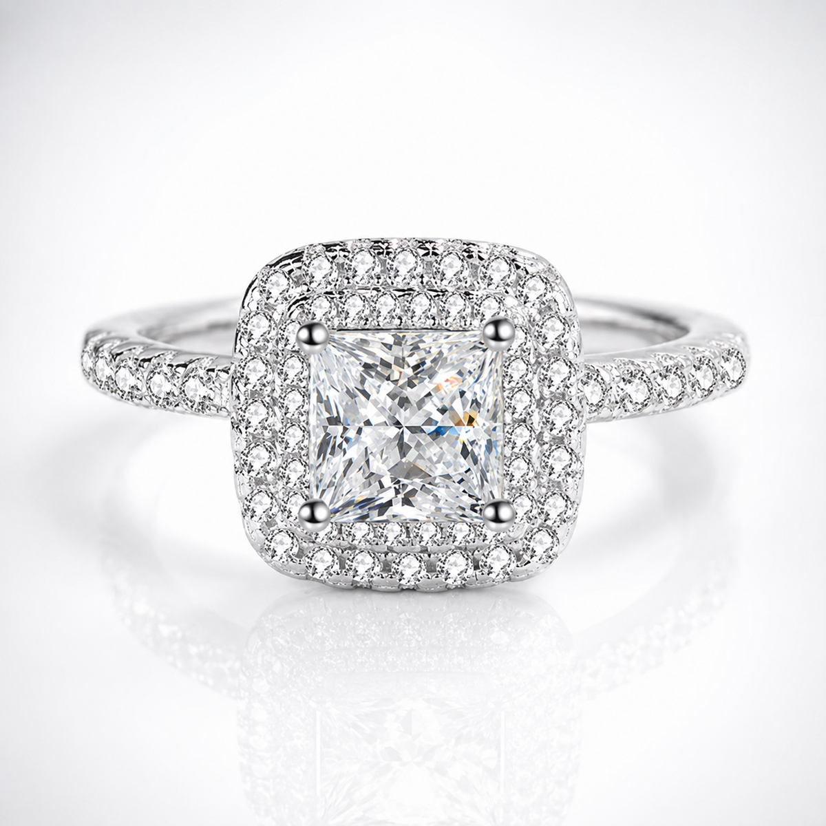 Princess Double Halo Moissanite Engagement Ring