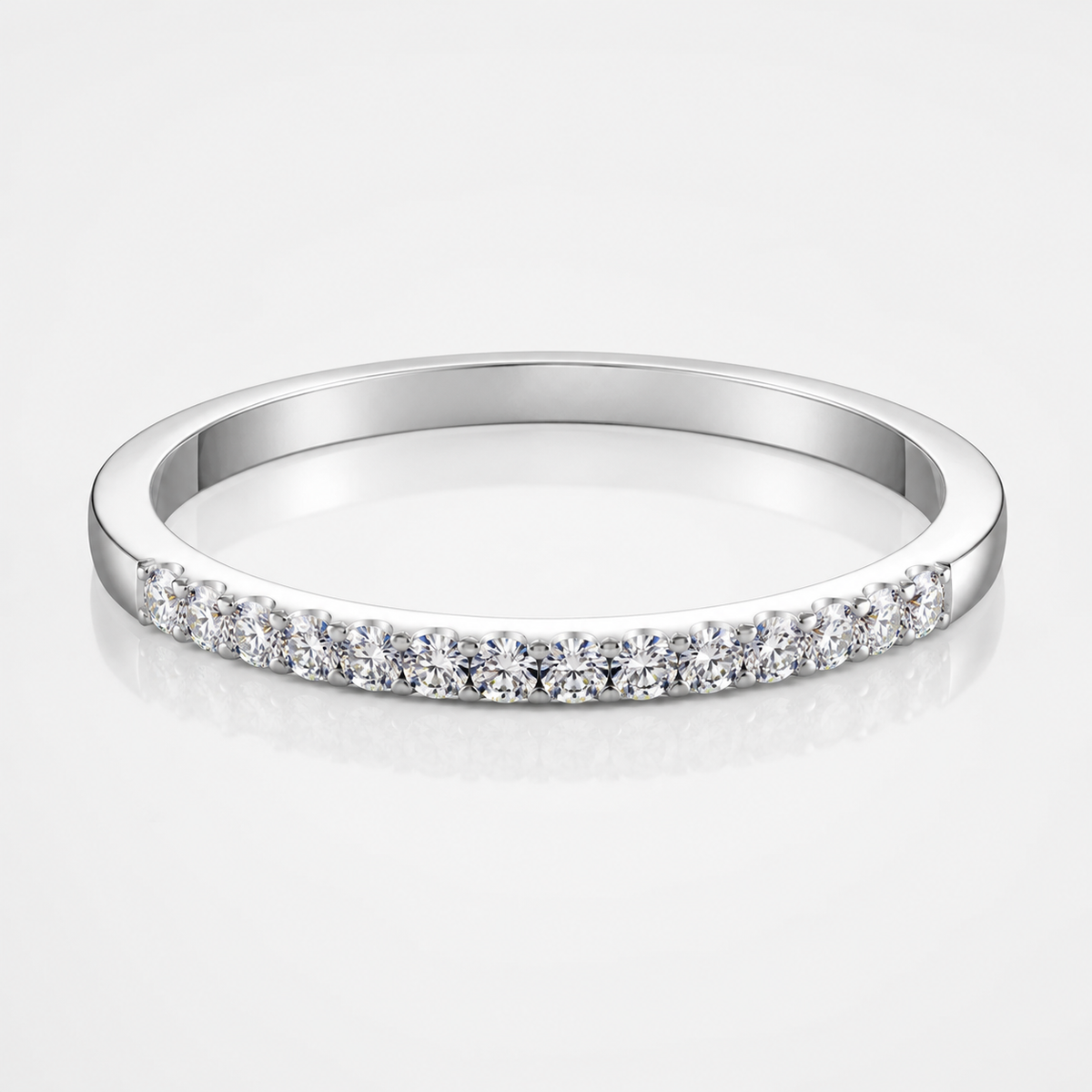 Round Brilliant Moissanite Pavé Half-Eternity Wedding Band
