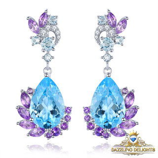 Pear Cut Blue Topaz and Amethyst Drop Earrings - Premium Jewelry from Dazzling Delights - Just $97.50! Shop now at Dazzling Delights