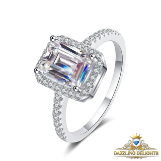 Emerald Cut Moissanite Halo Ring - Premium Jewelry from Dazzling Delights - Just $65.62! Shop now at Dazzling Delights