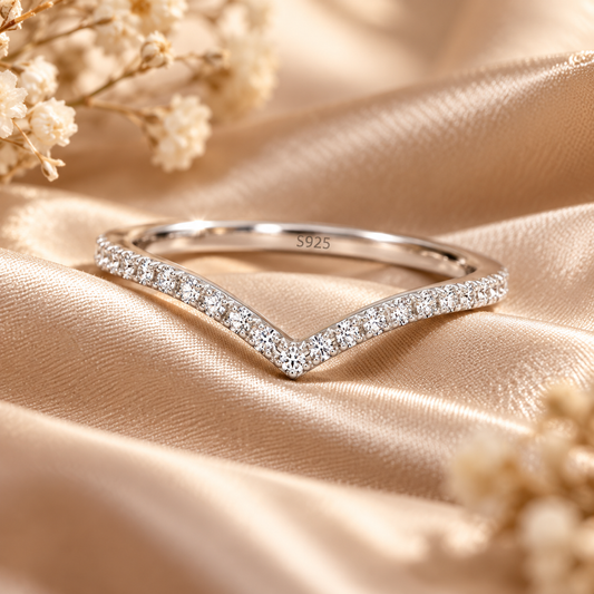 Moissanite Pavé Chevron Wedding Band