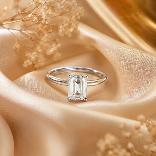 Emerald Cut Solitaire Moissanite Engagement Ring