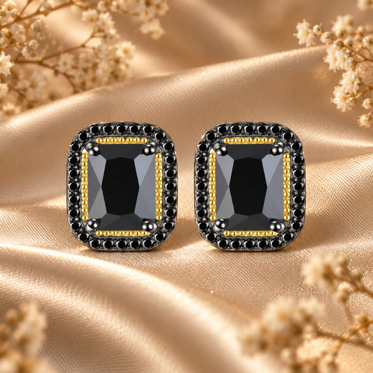 5.8ct Natural Black Spinel Rectangular Halo Stud Earrings