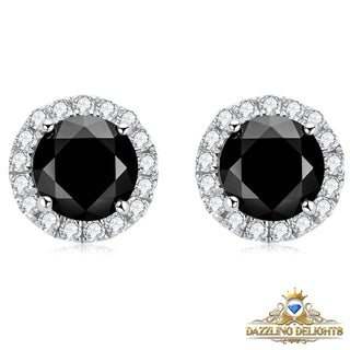 Round Brilliant Cut Black Moissanite Halo Stud Earrings - Premium Jewelry from Dazzling Delights - Just $78.75! Shop now at Dazzling Delights