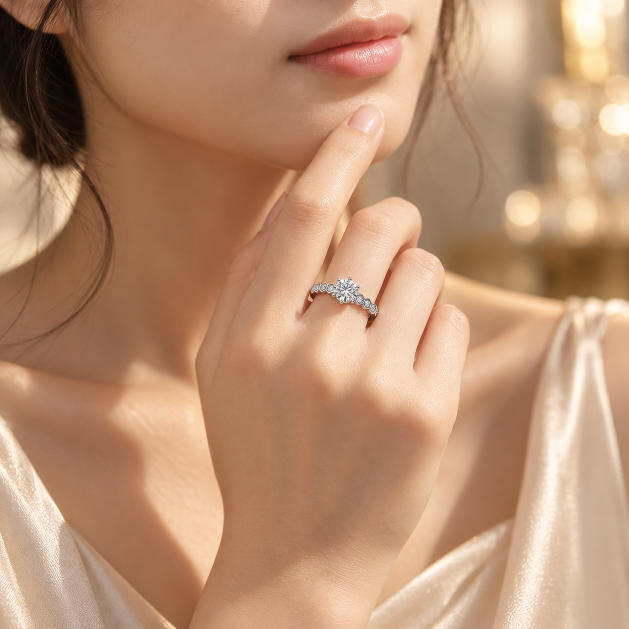 Anel ajustável de tamanho antigo de moissanite de 0,5 ct 5 mm