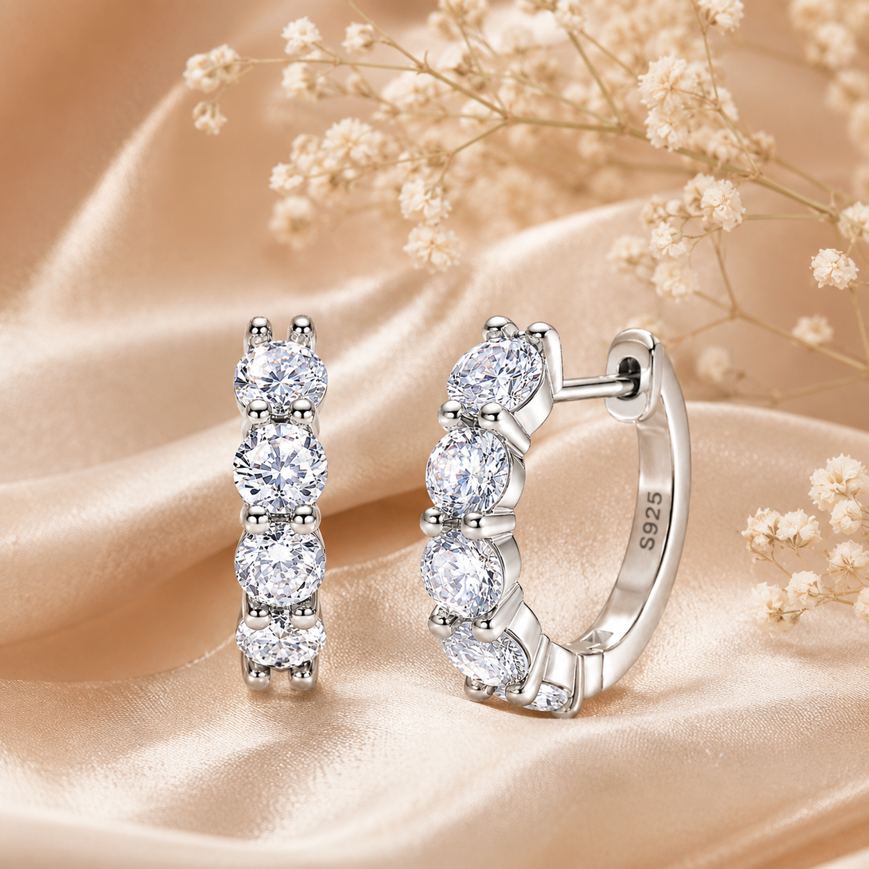 Five Stone Moissanite Hoop Earrings