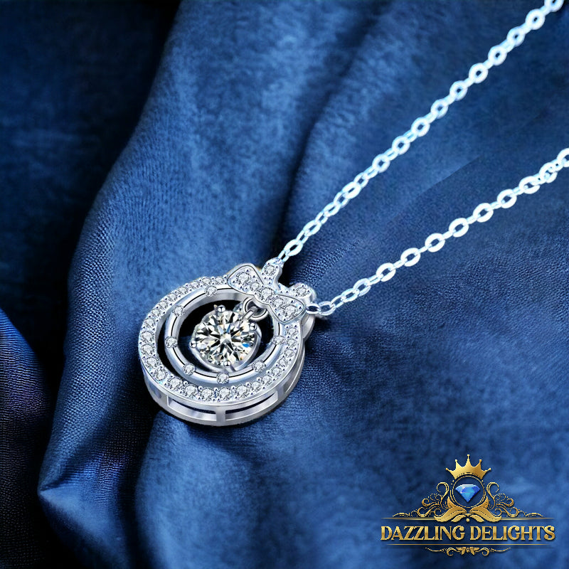 Ornate Moissanite Double Circle Bowknot Pendant Necklace - Premium Jewelry from Dazzling Delights - Just $107.95! Shop now at Dazzling Delights