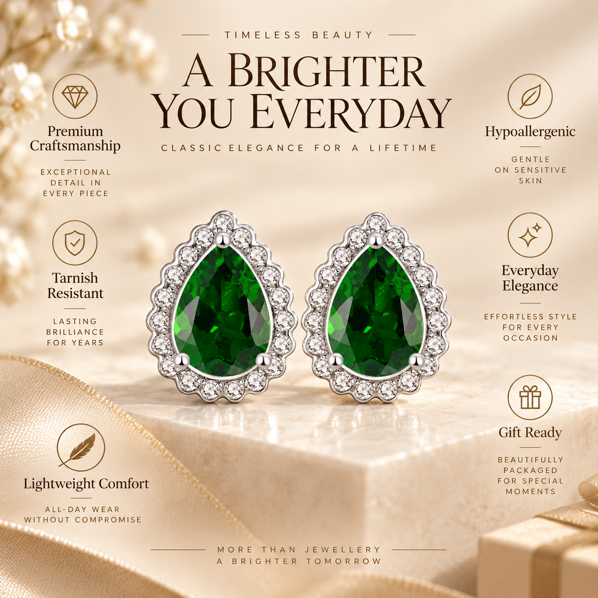 Natural Chrome Diopside & Moissanite Halo Stud Earrings