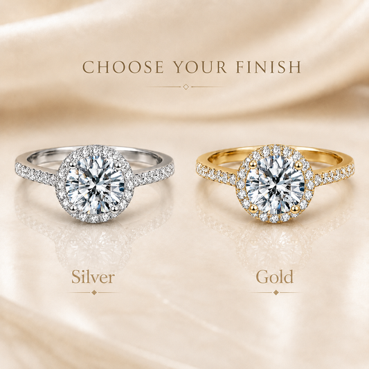 Anel Halo de Moissanite com Corte Brilhante Redondo