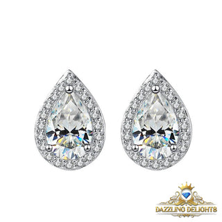 Pear Cut Moissanite Halo Stud Earrings - Premium Jewelry from Dazzling Delights - Just $91.88! Shop now at Dazzling Delights