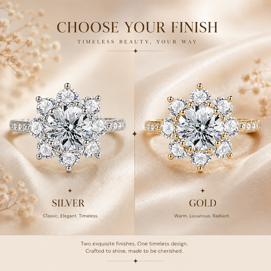 Anel Halo de Girassol Moissanite com Corte Brilhante Redondo
