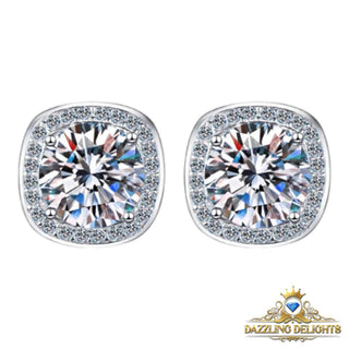 Round Brilliant Cut Moissanite Square Halo Stud Earrings - Premium Jewelry from Dazzling Delights - Just $65.62! Shop now at Dazzling Delights