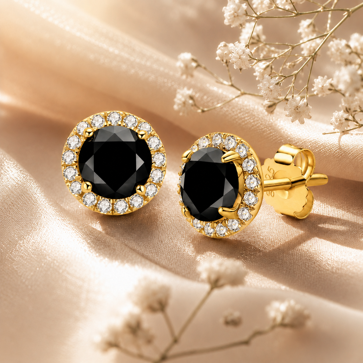 Black Halo Moissanite Stud Earrings
