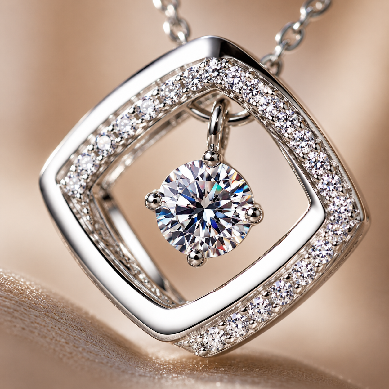 Floating Diamond Shape Moissanite Pendant Necklace