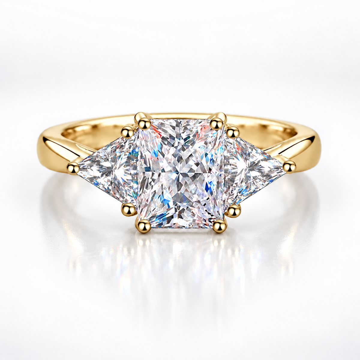 Anillo de trilogía de moissanita de talla radiante y billón de 3 ct