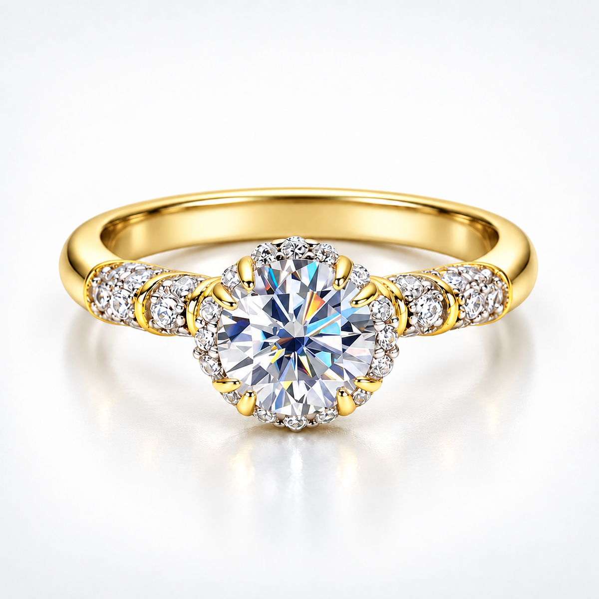Anillo de compromiso pavé bicolor con moissanita brillante de 1 ct