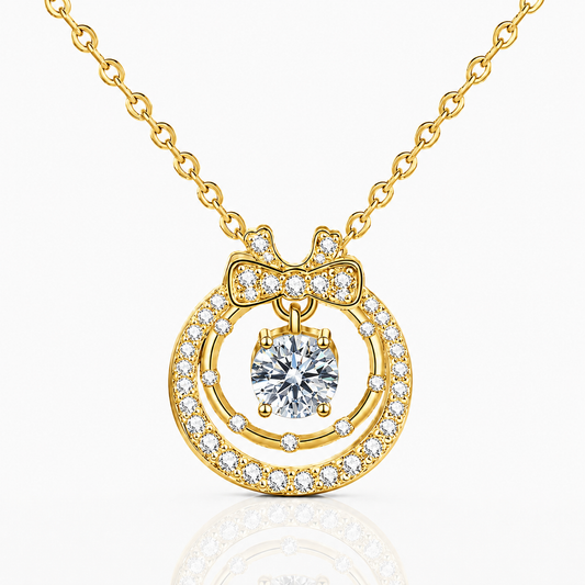 Colar com pingente de laço duplo de círculo duplo de Moissanite ornamentado
