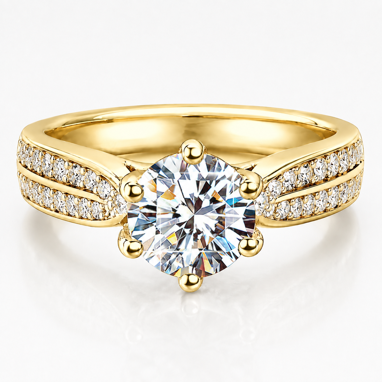 Anillo de banda dividida de moissanita de talla brillante redonda