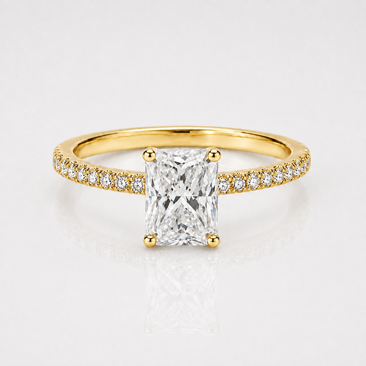 Radiant Cut Moissanite Pavé Solitaire Engagement Ring