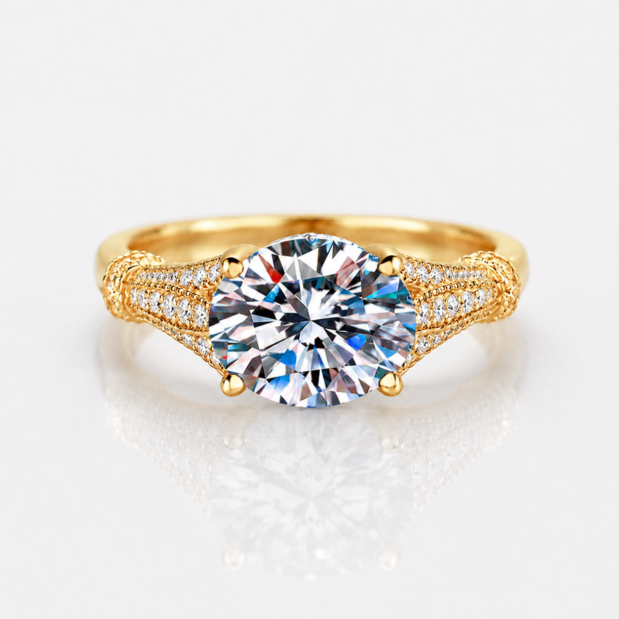 3ct Oval Cut Moissanite Multi-Row Pavé Engagement Ring