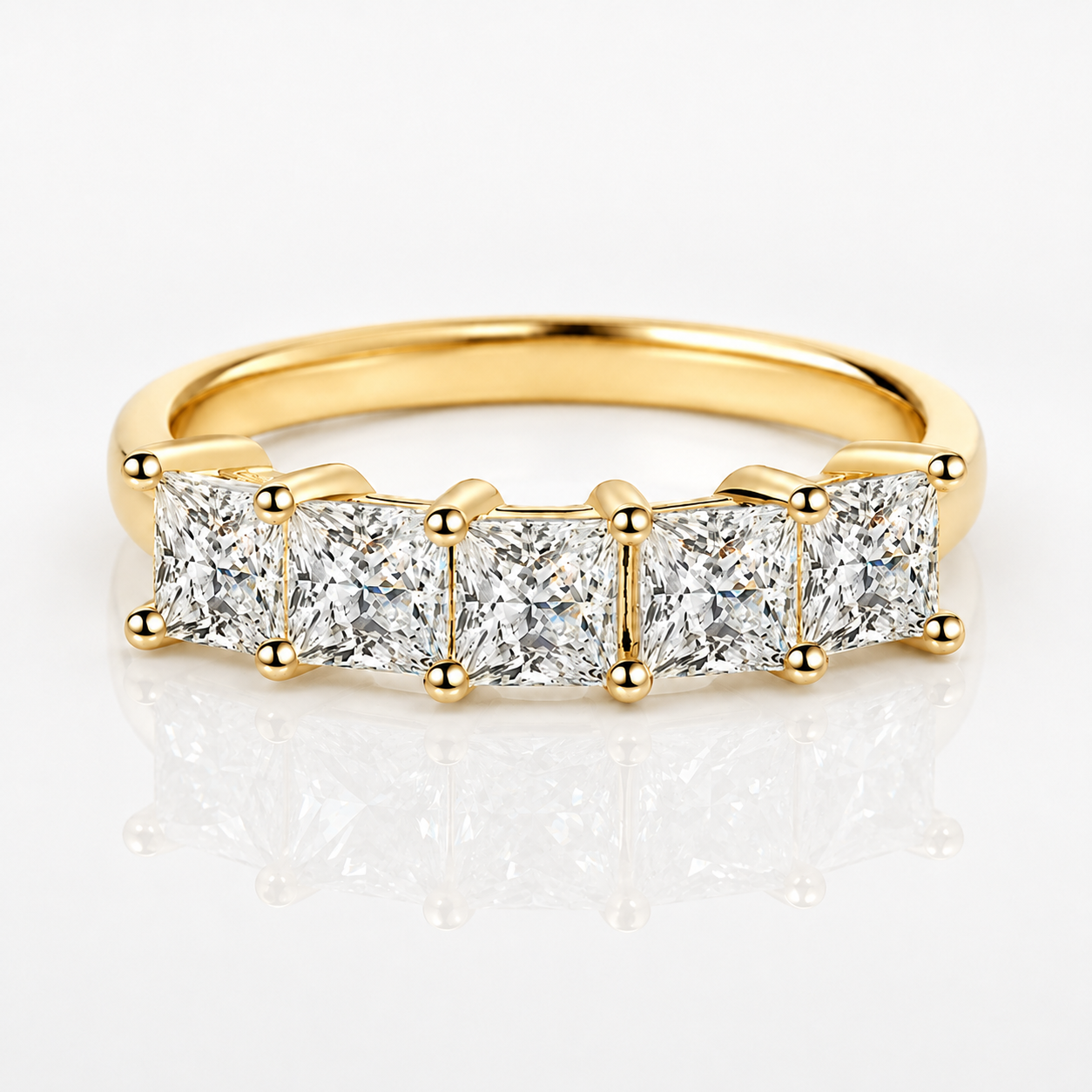 Five Stone Princess Cut Moissanite Anniversary Ring