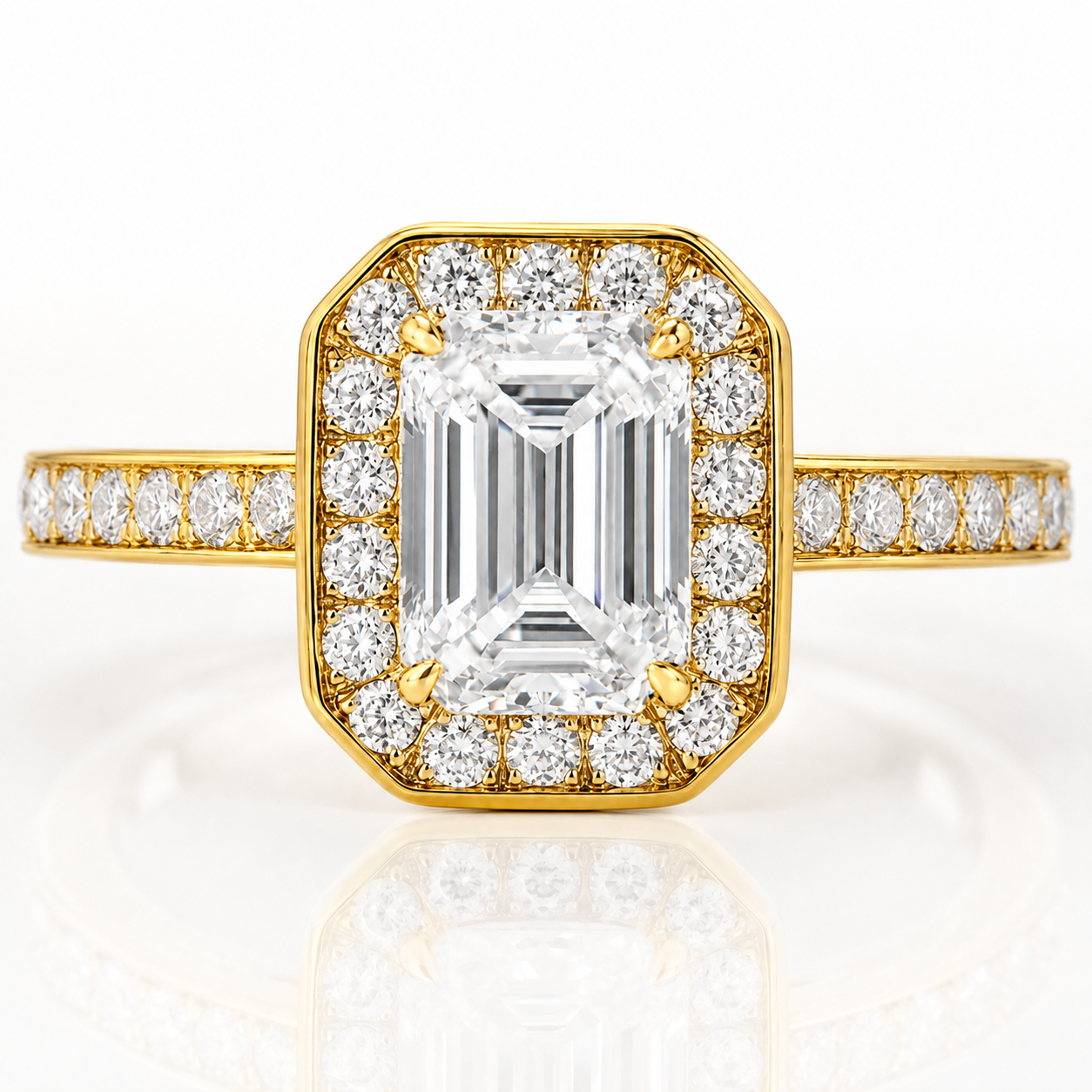 Emerald Halo Moissanite Engagement Ring