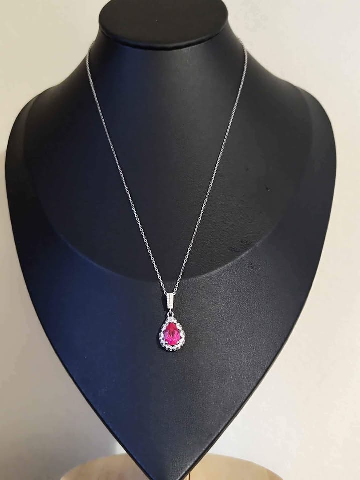 Pear Cut Pink Topaz Halo Pendant Necklace