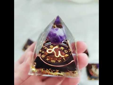 Zodiac Orgone Pyramid with Amethyst Sphere – Crystal Energy Healing Pyramid for All 12 Star Signs