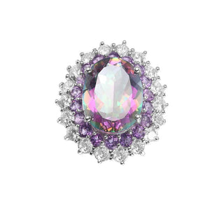 "The Iridescent Enigma" 16x12mm Oval Cut Mystic Topaz Double Halo Ring - Premium Jewelry from Dazzling Delights - Just $67.50! Shop now at Dazzling Delights