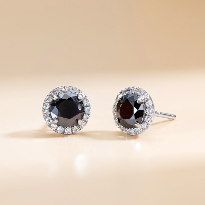 Round Brilliant Cut Black Moissanite Halo Stud Earrings - Premium Jewelry from Dazzling Delights - Just $128.95! Shop now at Dazzling Delights