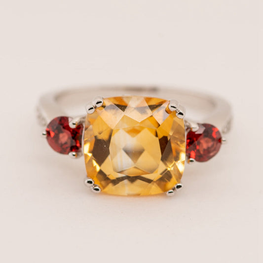"The Sunny Expedition" 10x10mm Cushion Cut Citrine Ring - Premium Jewelry from Dazzling Delights - Just $113.95! Shop now at Dazzling Delights