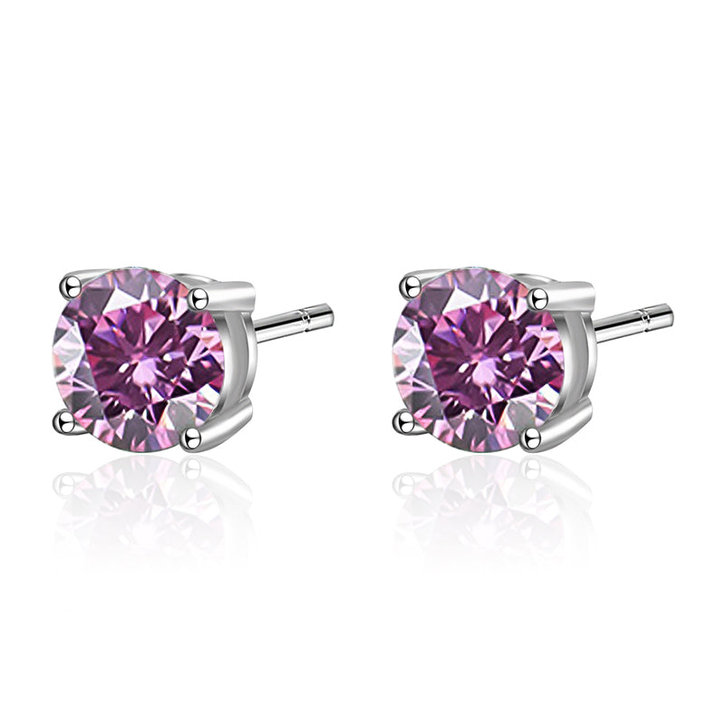 Round Brilliant Cut Pink Moissanite 4-Claw Stud Earrings - Premium Jewelry from Dazzling Delights - Just $107.95! Shop now at Dazzling Delights