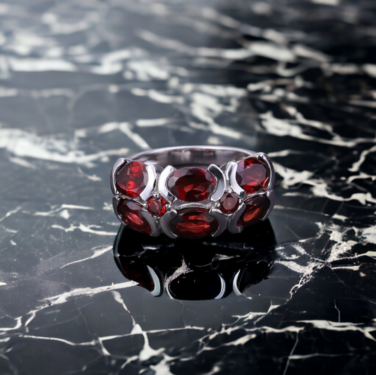 "The Garnet Gala" Natural Oval and Round Cut Rhodolite Garnet Ring - Premium Jewelry from Dazzling Delights - Just $106.95! Shop now at Dazzling Delights