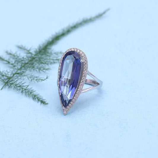 "The Oceanic Tear" 11.5ct Pear Cut Iolite Blue Mystic Quartz Halo Ring - Premium Jewelry from Dazzling Delights - Just $100.95! Shop now at Dazzling Delights