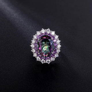 "The Iridescent Enigma" 16x12mm Oval Cut Mystic Topaz Double Halo Ring - Premium Jewelry from Dazzling Delights - Just $67.50! Shop now at Dazzling Delights