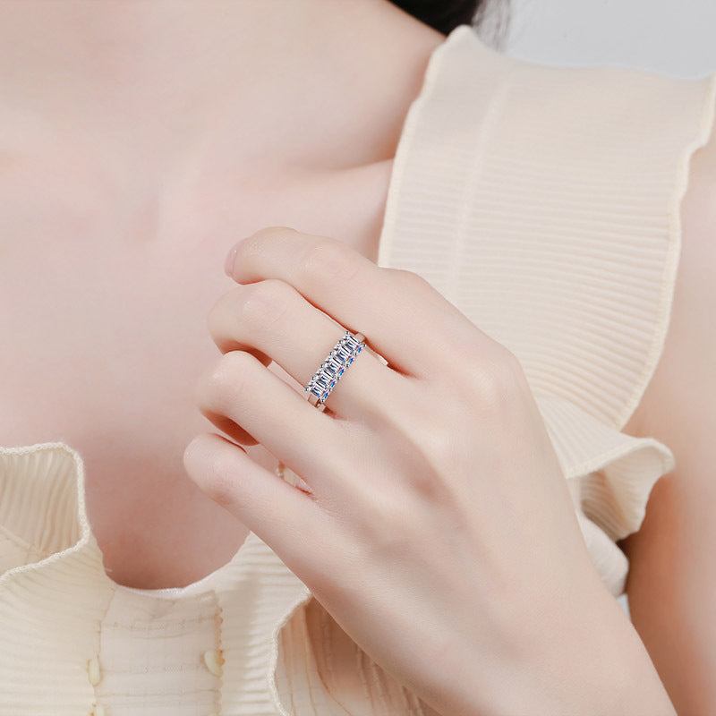 2.5ct 5 Stone Emerald Cut Moissanite Half Eternity Ring - Premium Jewelry from Dazzling Delights - Just $162.95! Shop now at Dazzling Delights