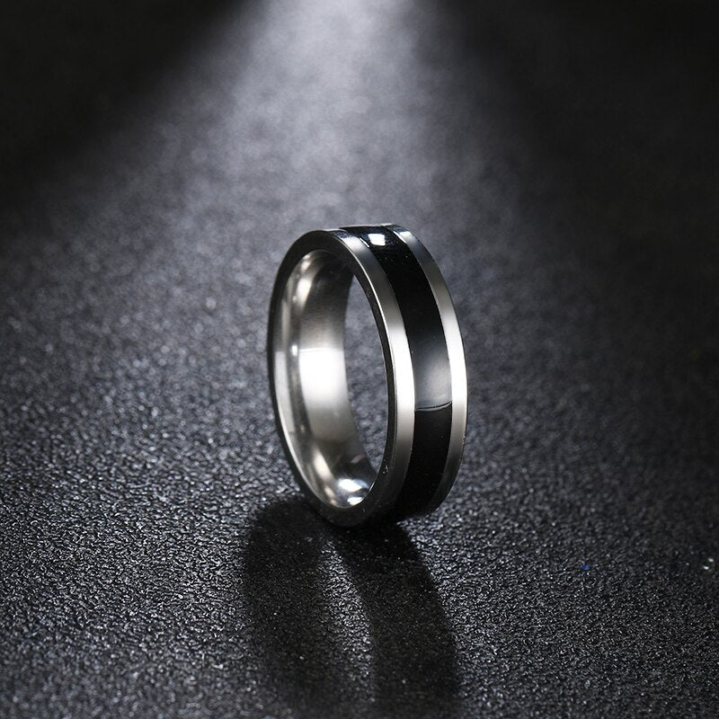 Silver Titanium Wedding Ring with Black Inlay - Premium Jewelry from Dazzling Delights - Just $33.95! Shop now at Dazzling Delights