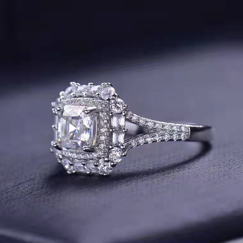 Asscher Cut Moissanite Halo Ring - Premium Jewelry from Dazzling Delights - Just $162.95! Shop now at Dazzling Delights